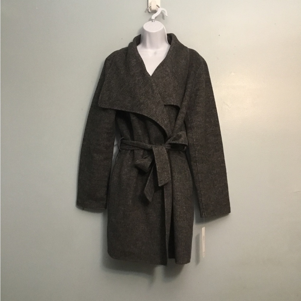 TAHARI Gray Open Front Belted Coat - Picture 11 of 14